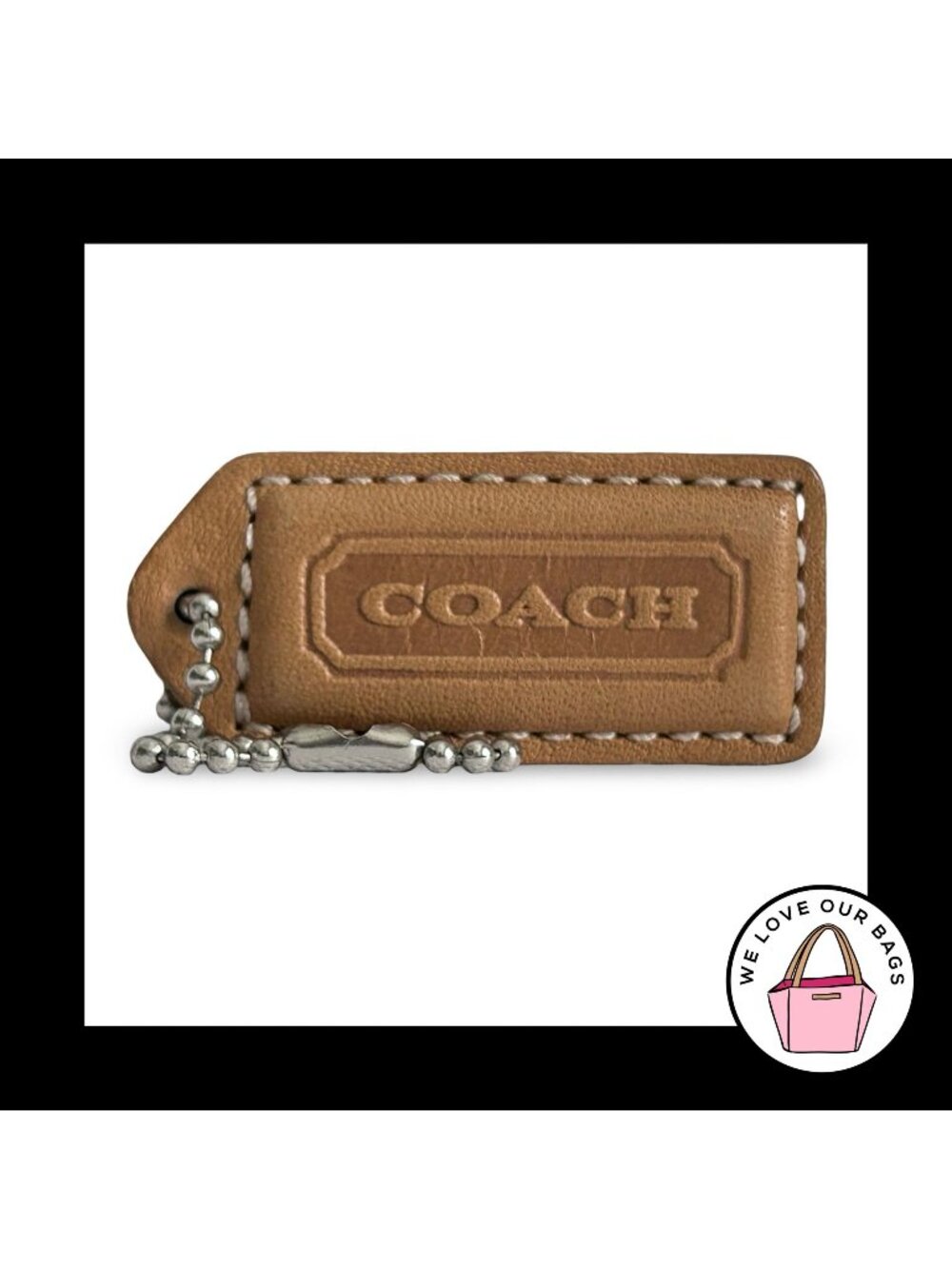 COACH Y2K VINTAGE Hang Tag 2" Camel Brown Leather Bag Charm Keychain Fob